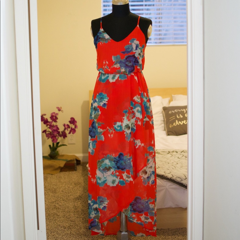 Floral Print High Low Midi Dress